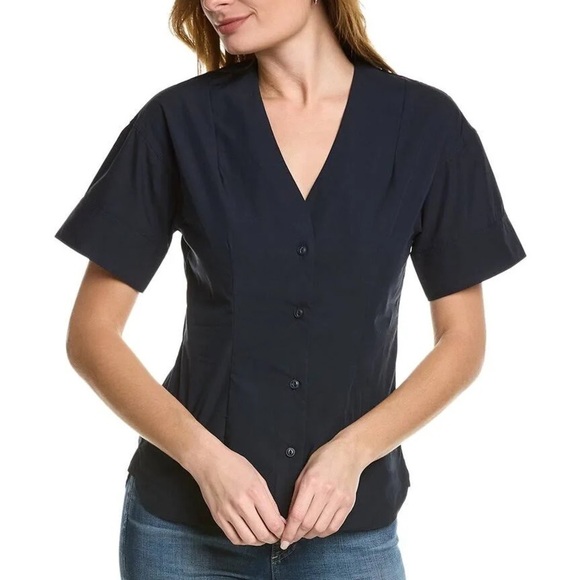 Rag & Bone Victorine Short Sleeve Button Front Shirt Night Blue - Picture 4 of 12